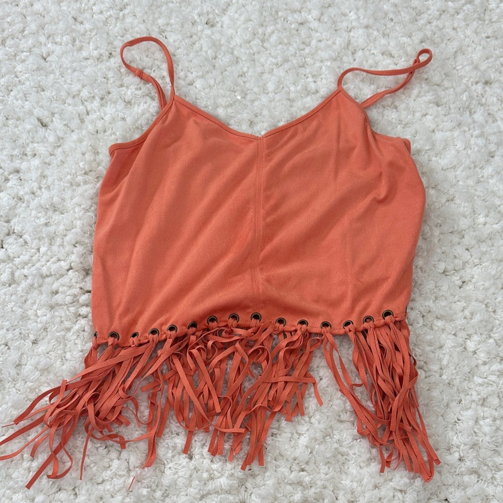Vibrant Orange Fringe Hem Camisole